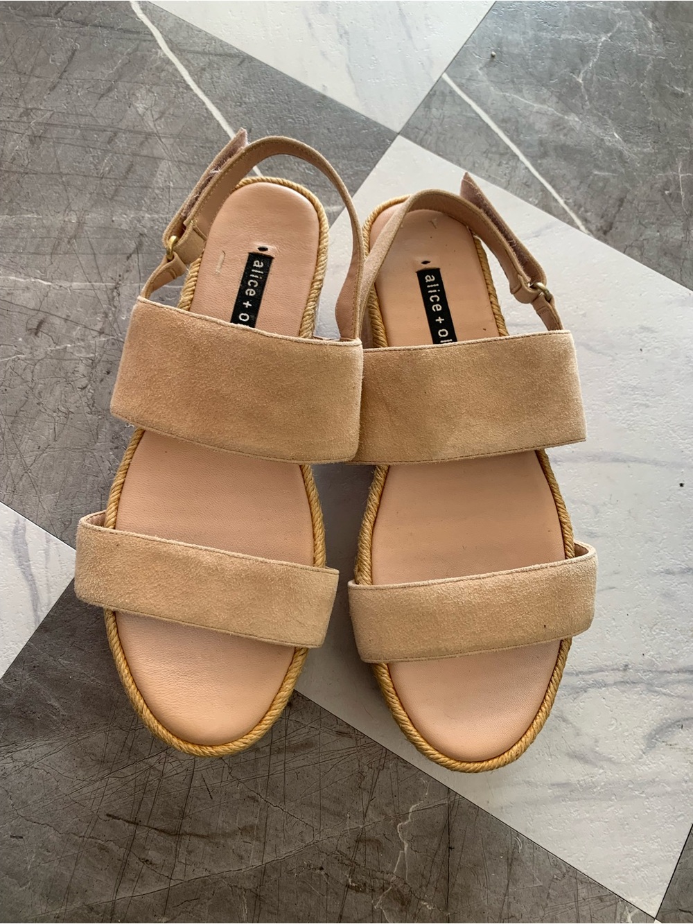 Alice + Olivia Beige Suede Double-Strap Slingback Sandals